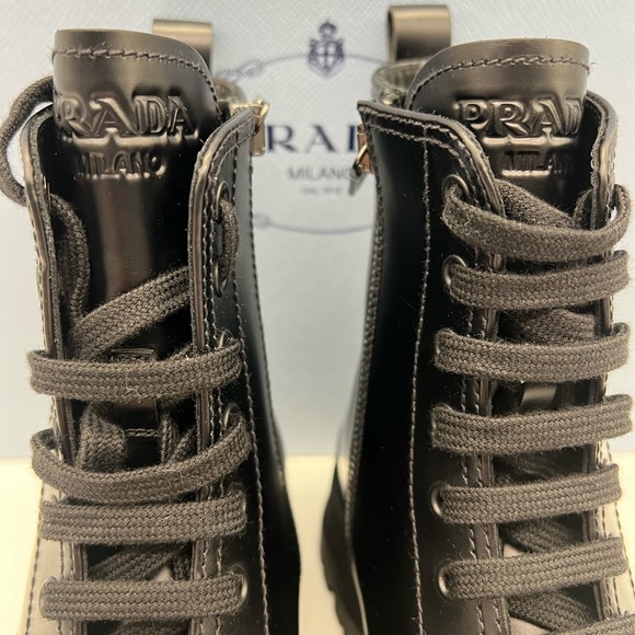 Prada Lug-Sole Leather Combat Boots - Picture 9 of 15